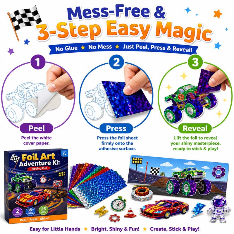 Racing Car Foil Art Adventure Kit size and dimensions