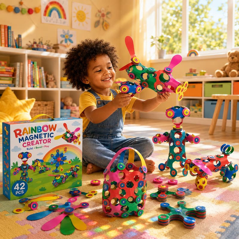 Rainbow Magnetic Sticks Creator Set completed puzzle view