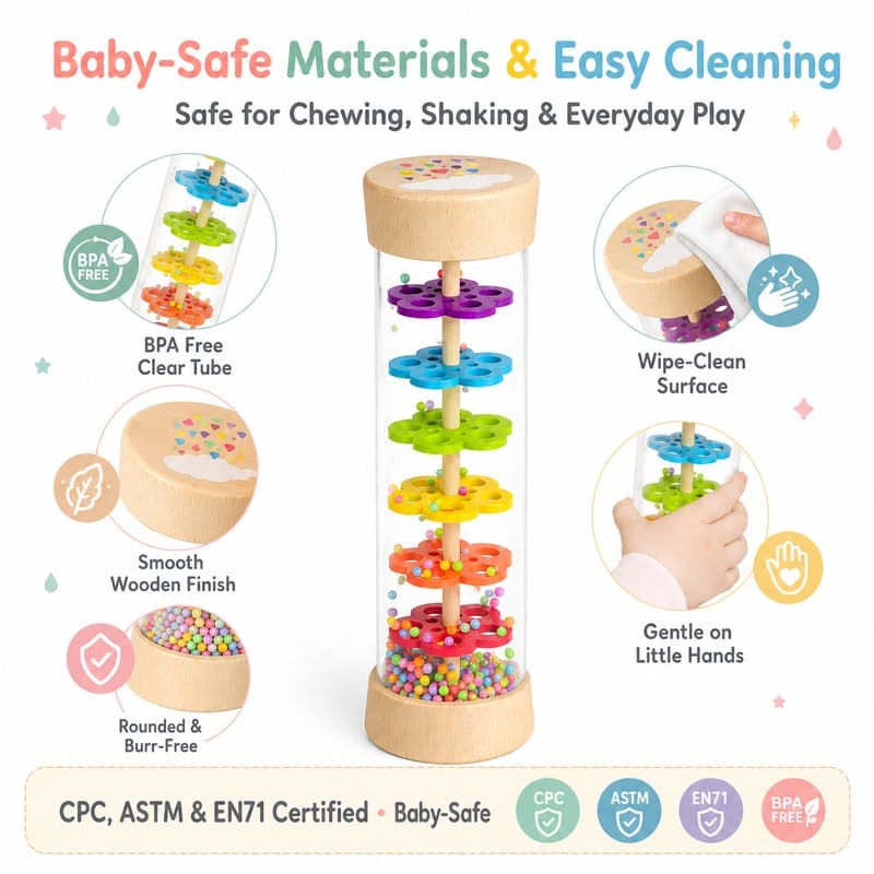 Rainbow Rain Stick Sensory Toy color and texture detail