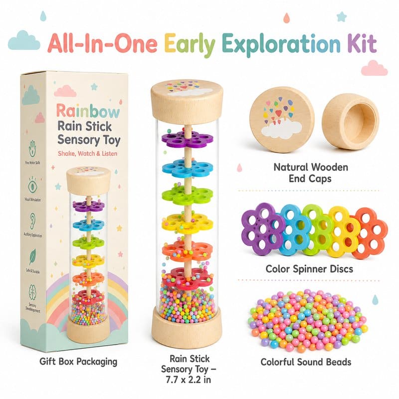 Rainbow Rain Stick Sensory Toy molds and tools detail