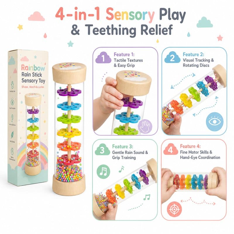 Rainbow Rain Stick Sensory Toy size and dimensions