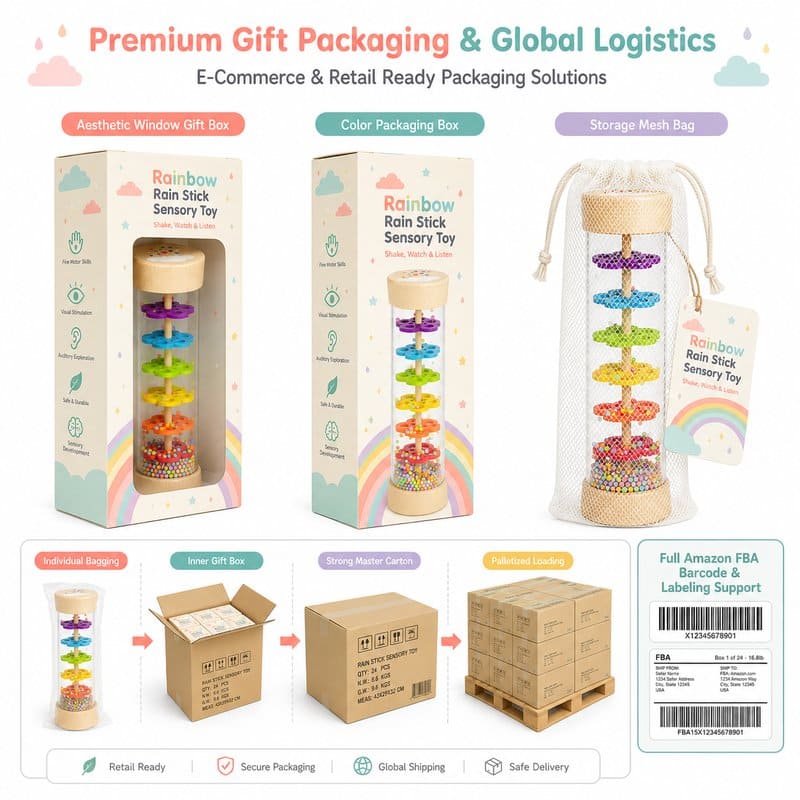 Rainbow Rain Stick Sensory Toy kit contents view