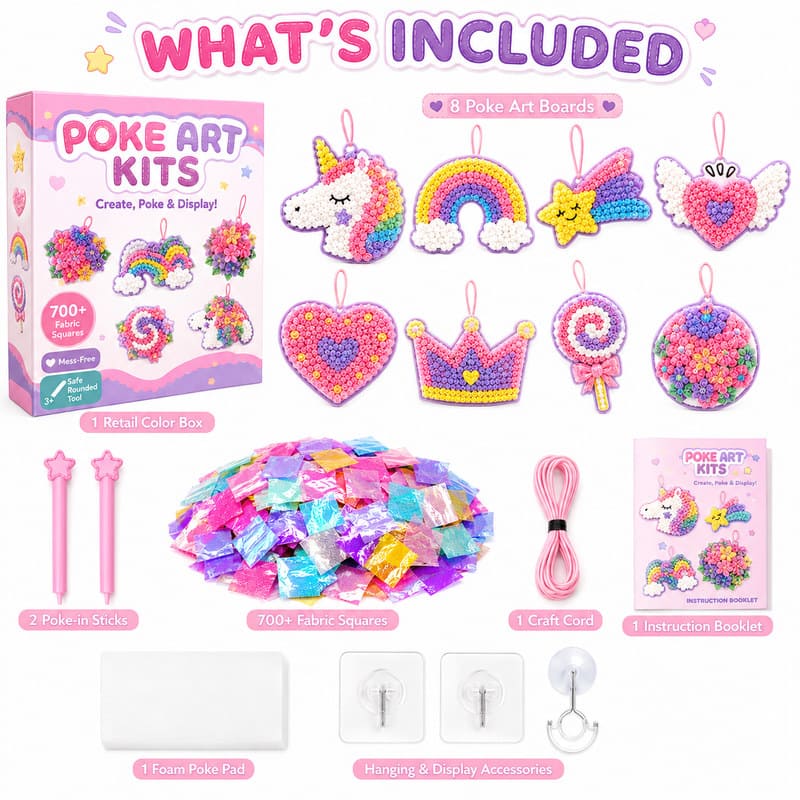 Rainbow Unicorn Poke Art Kit kit contents view