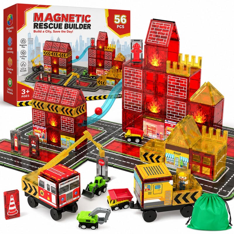Rescue City Magnetic Building Tiles Set front view