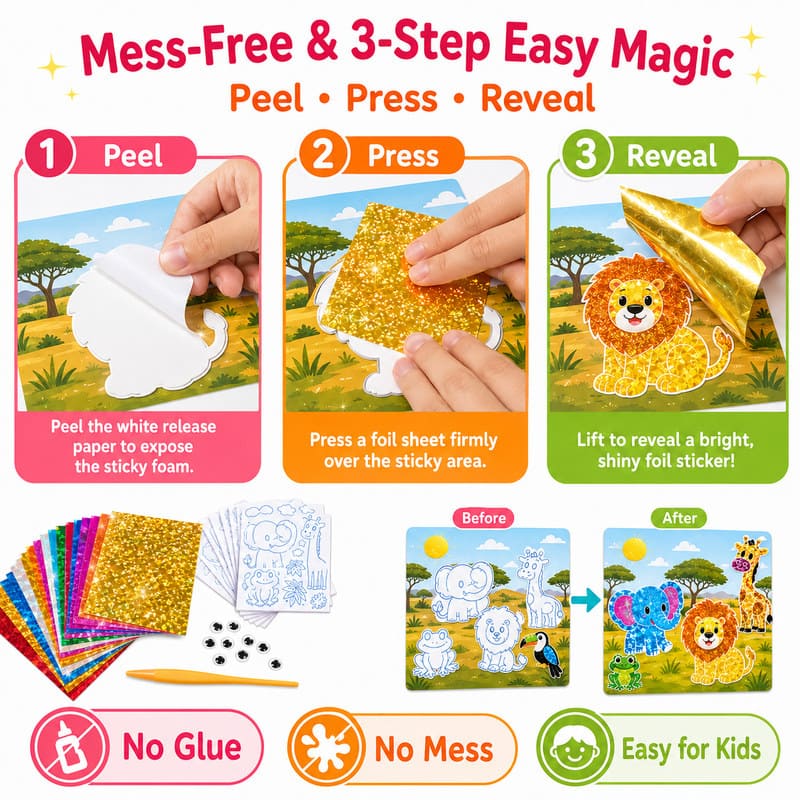 Safari Animals Foil Art Kit size and dimensions