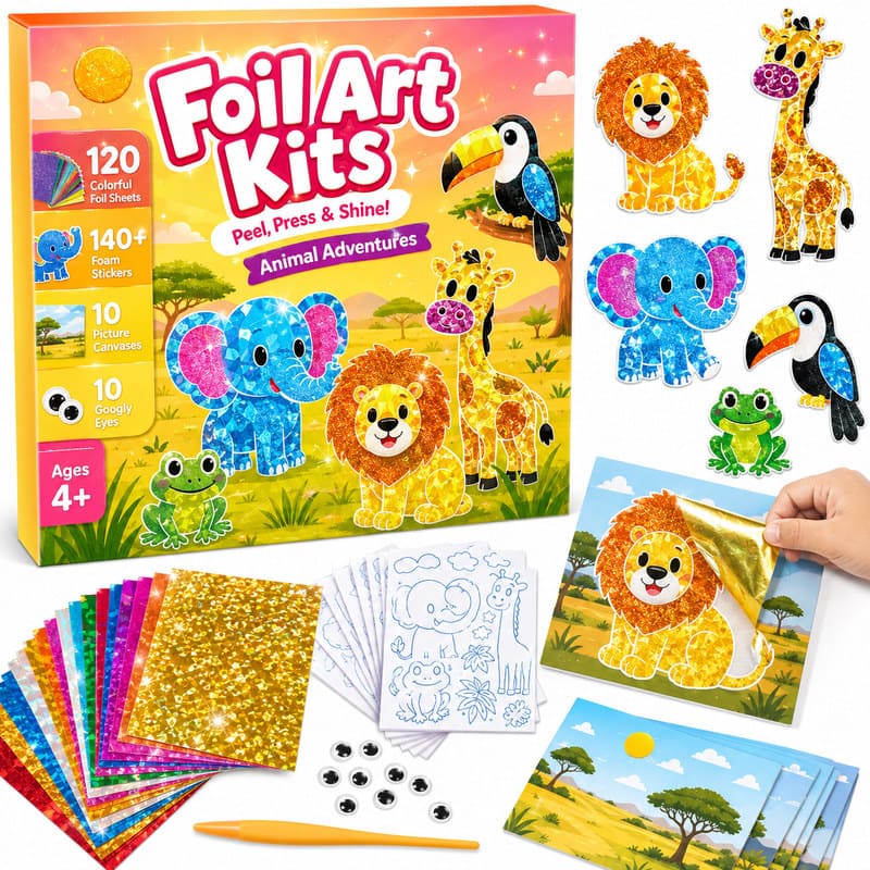 Safari Animals Foil Art Kit front view