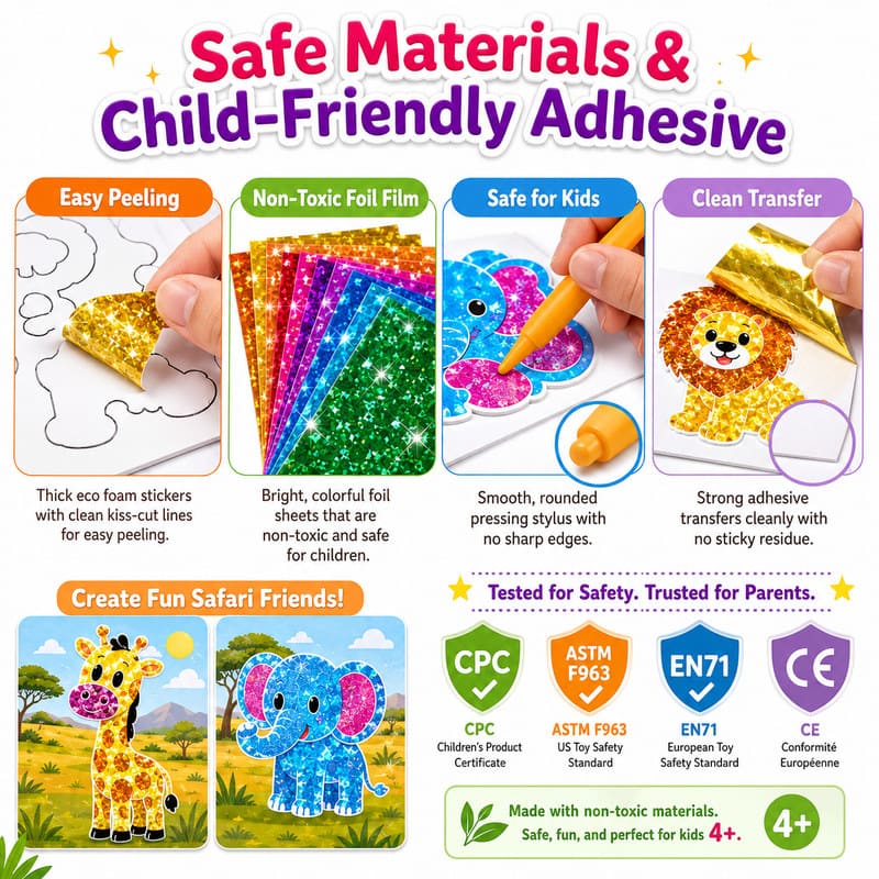 Safari Animals Foil Art Kit tools and accessories detail