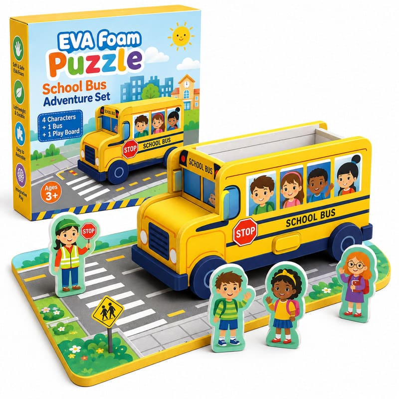 School Bus EVA Foam Puzzle Play Set front view