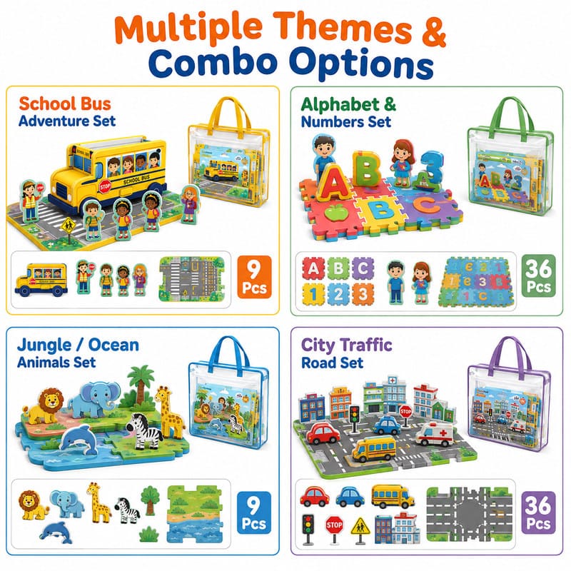 School Bus EVA Foam Puzzle Play Set custom artwork detail