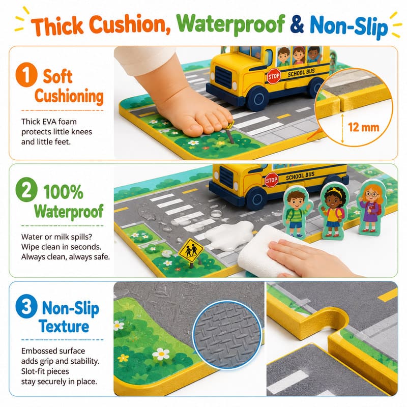 School Bus EVA Foam Puzzle Play Set size and dimensions