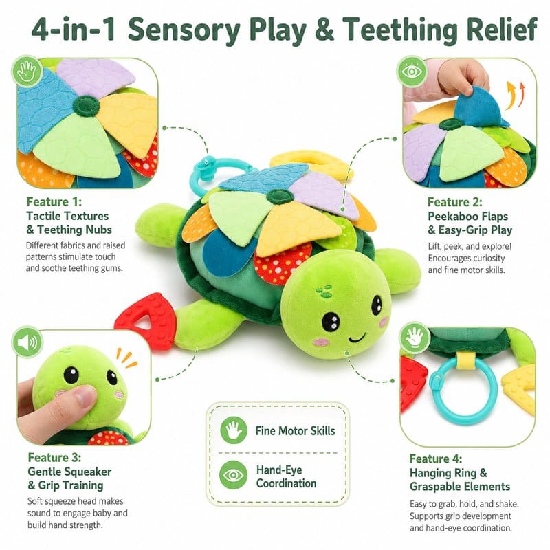 Sensory Flip Turtle Baby Toy size and dimensions