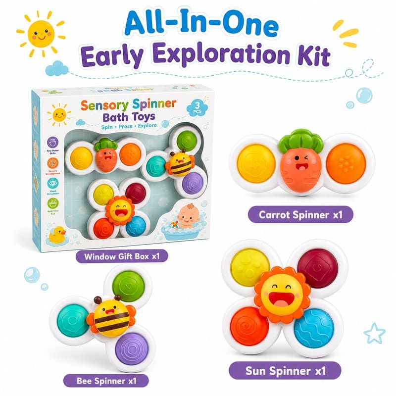 Sensory Spinner Bath Toy Set kit contents view