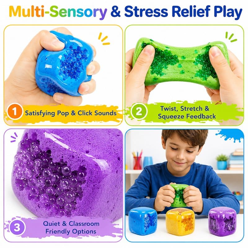 Sensory Squeeze Cube Fidget Set size and dimensions