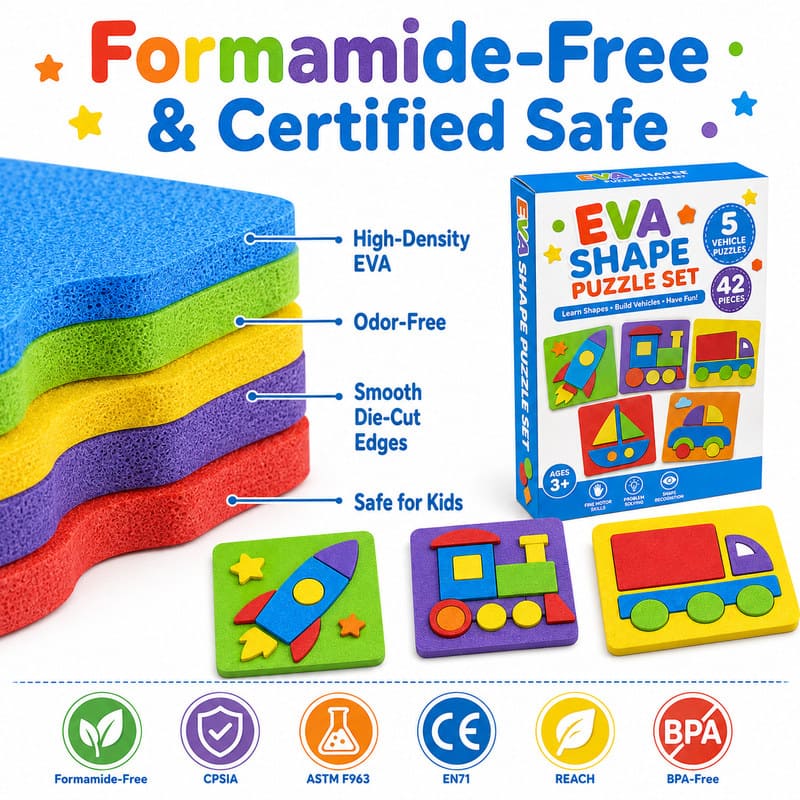 42-Piece Shape & Vehicle EVA Foam Puzzle Set printing detail