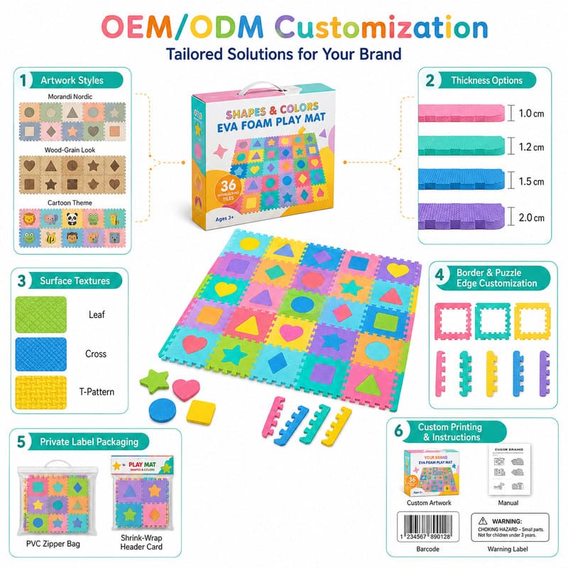 36-Piece Shapes & Colors EVA Foam Puzzle Mat board and material detail