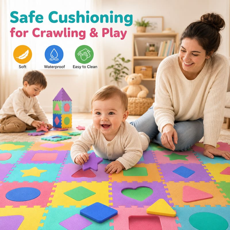 96-Piece Shapes Learning EVA Foam Puzzle Mat completed puzzle view