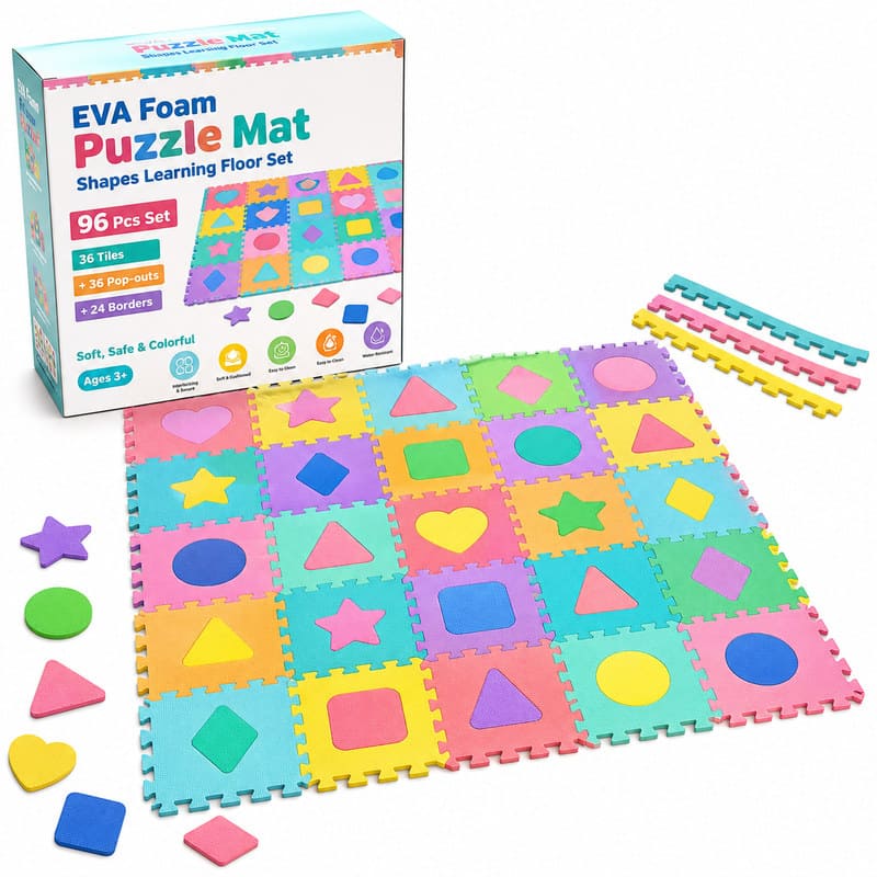 96-Piece Shapes Learning EVA Foam Puzzle Mat front view