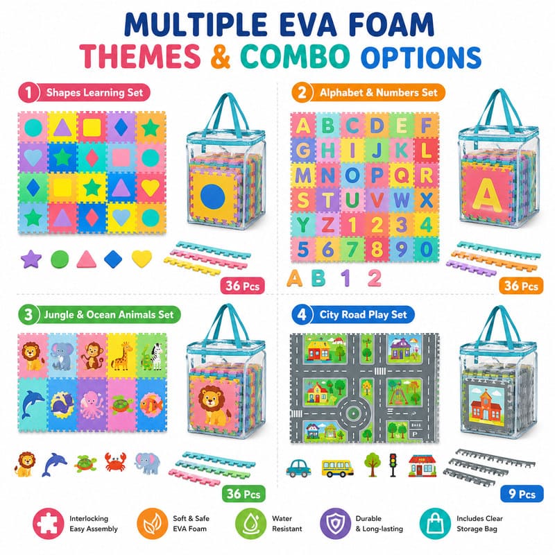 96-Piece Shapes Learning EVA Foam Puzzle Mat custom artwork detail