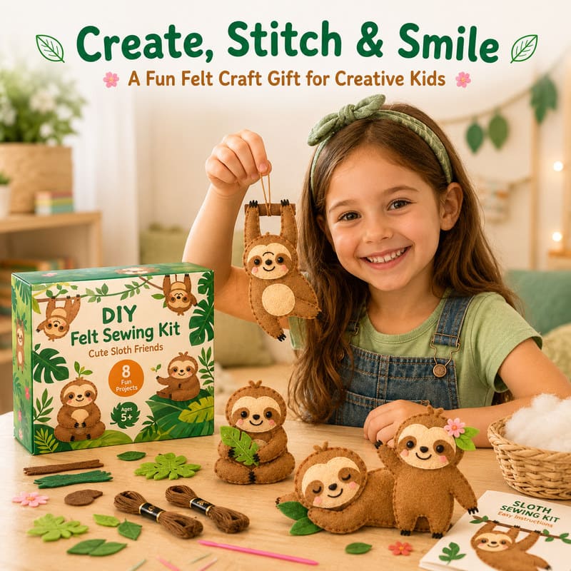 Sloth Family Felt Sewing Kit workmanship detail