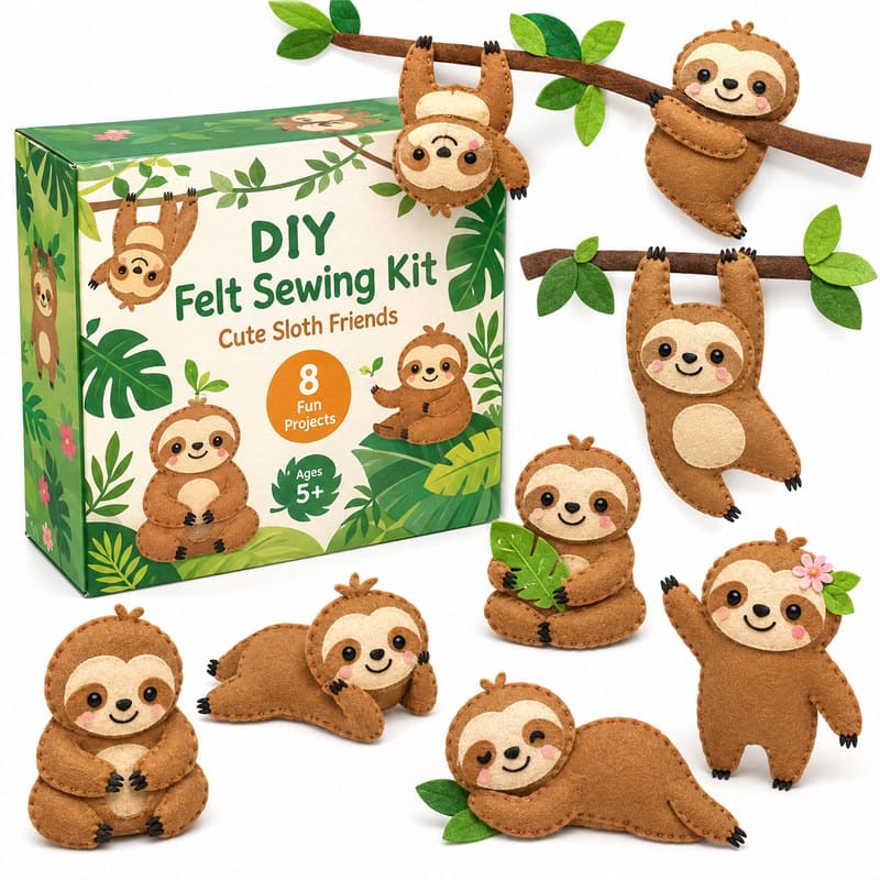 Sloth Family Felt Sewing Kit front view