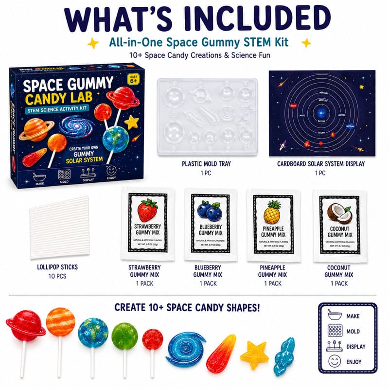 Space Gummy Candy Lab Science Kit puzzle pieces and layout view