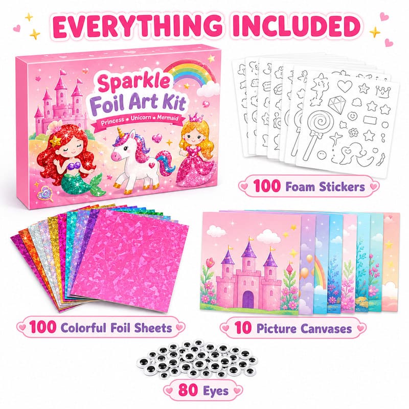 Sparkle Princess Foil Art Kit kit contents view