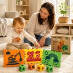 Construction Vehicle Story Cubes EVA Foam Puzzle Set completed puzzle view