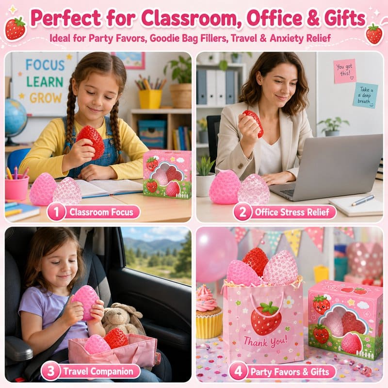 Strawberry Squishy Stress Ball Set finished project example