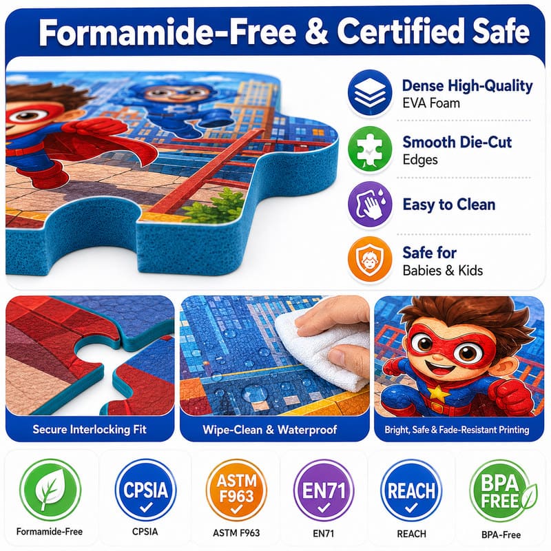 25-Piece Superhero EVA Foam Puzzle Set printing detail