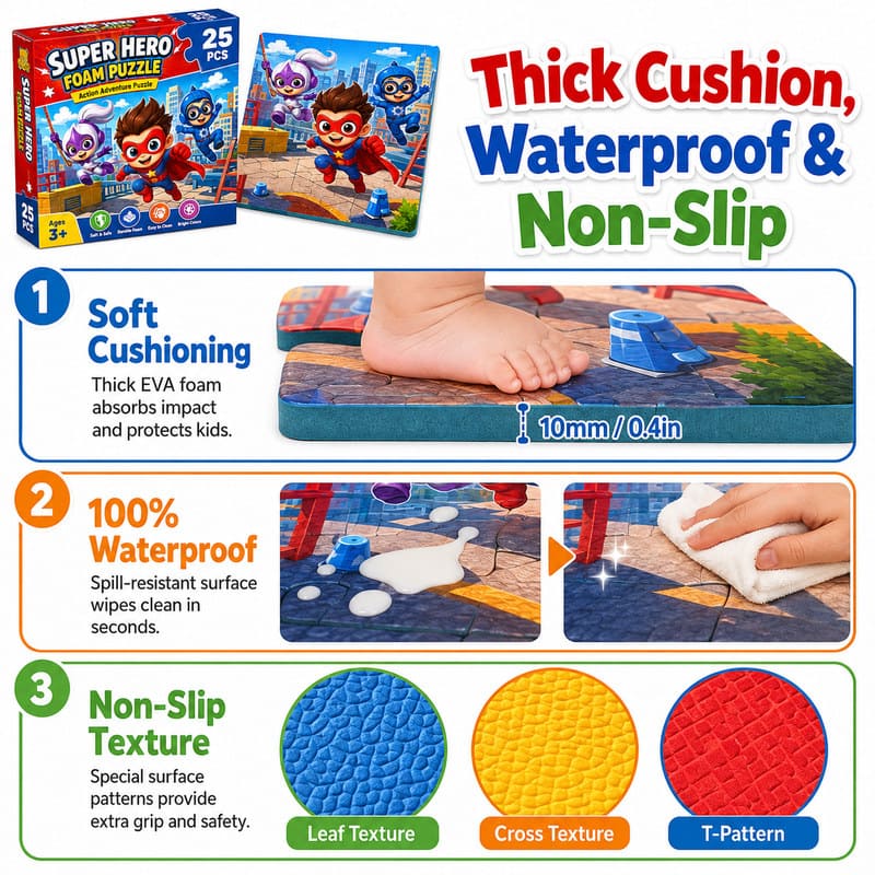 25-Piece Superhero EVA Foam Puzzle Set size and dimensions