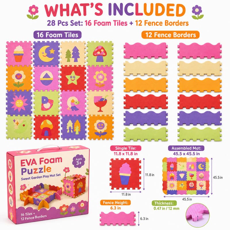 Sweet Cookie EVA Foam Puzzle Play Mat Set puzzle pieces and layout view