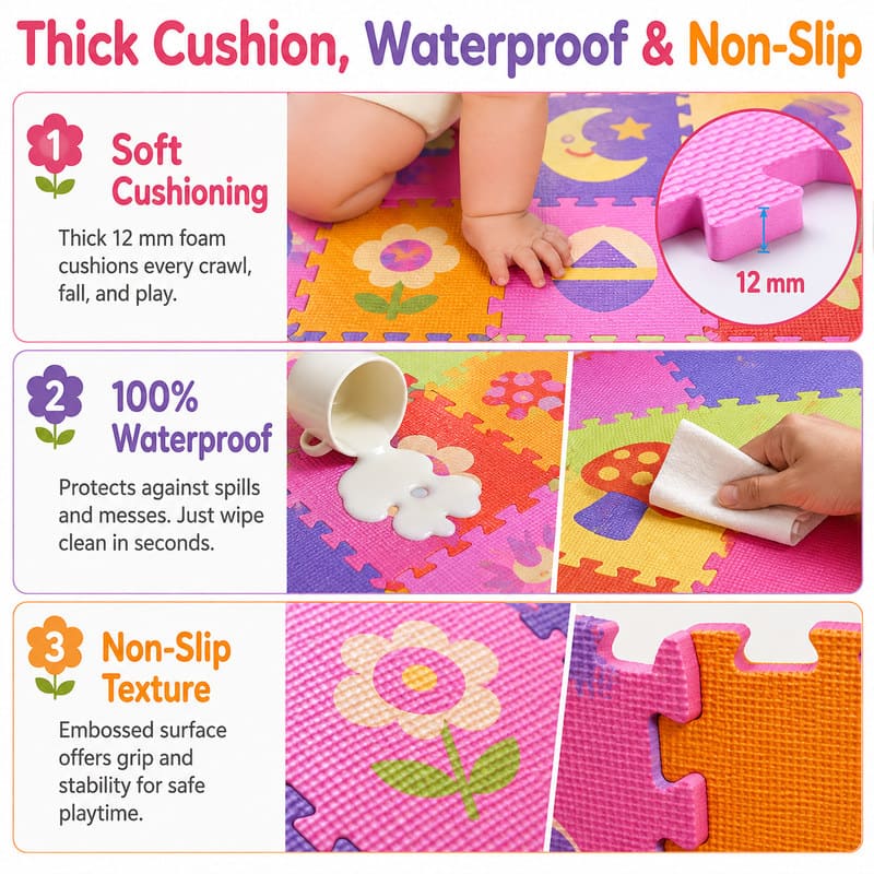 Sweet Cookie EVA Foam Puzzle Play Mat Set size and dimensions