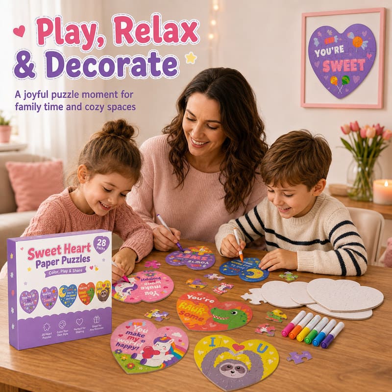 Sweet Heart Unicorn Paper Puzzle Set completed puzzle view