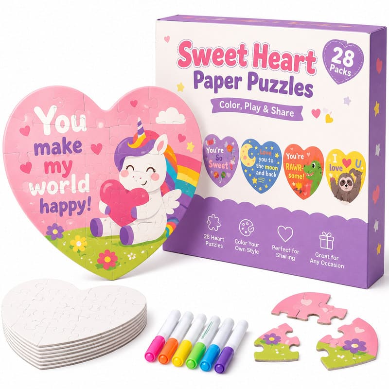 Sweet Heart Unicorn Paper Puzzle Set front view