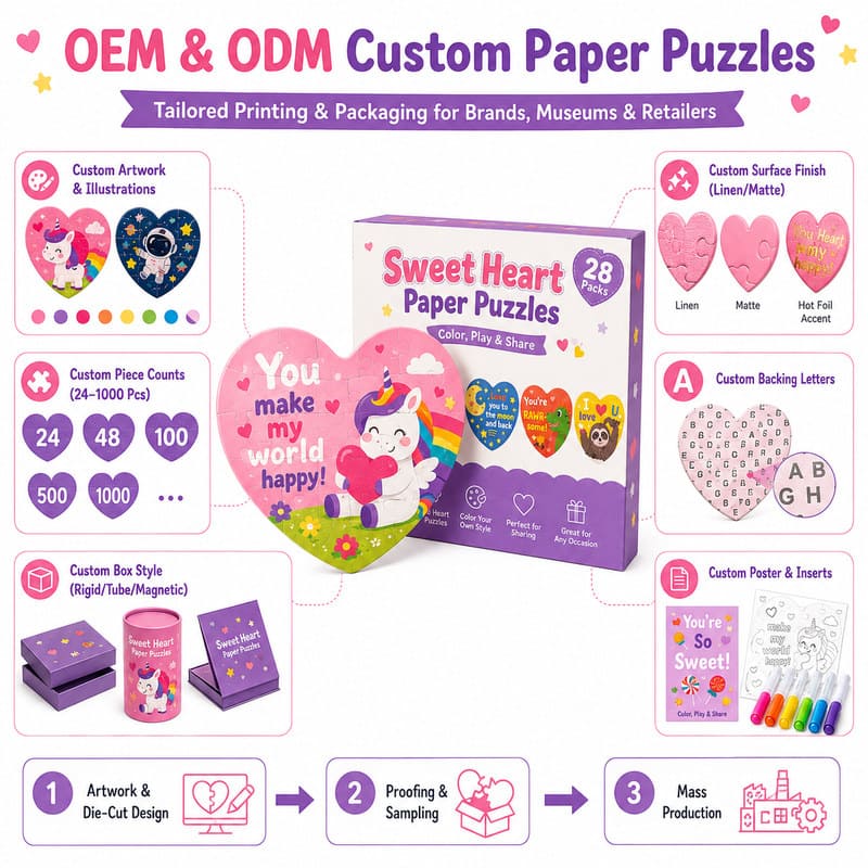 Sweet Heart Unicorn Paper Puzzle Set board and material detail