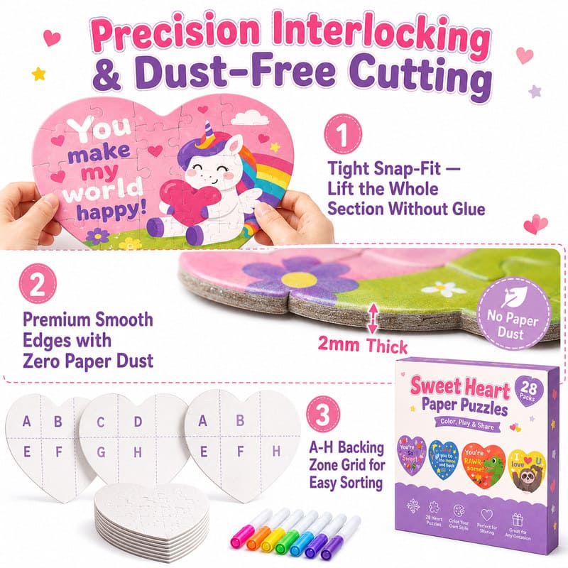 Sweet Heart Unicorn Paper Puzzle Set size and dimensions