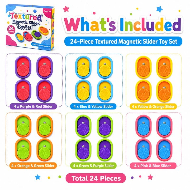 Textured Magnetic Slider Fidget Set kit contents view