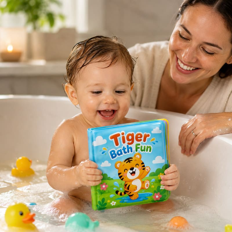 Custom Tiger Bath Fun Color Changing Bath Book – Waterproof Soft Book custom artwork and logo detail