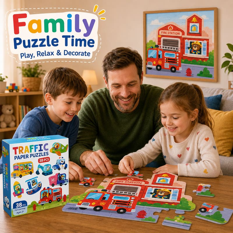 Traffic Vehicle Paper Puzzle Set completed puzzle view
