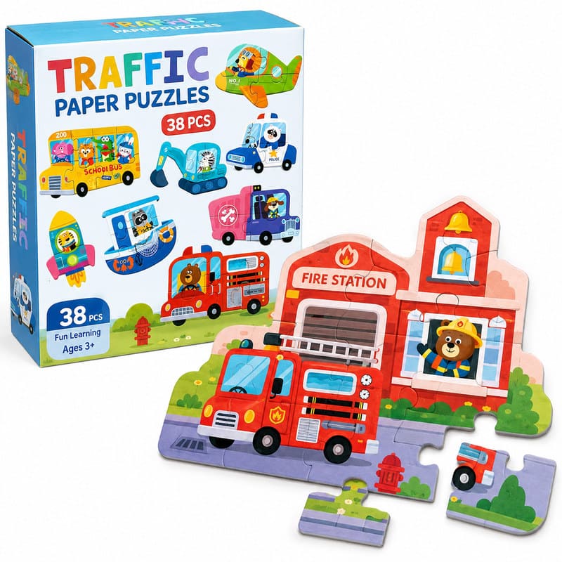 Traffic Vehicle Paper Puzzle Set front view