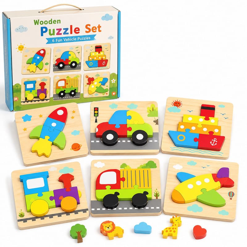 Transportation Wooden Puzzle Set front view