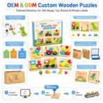 Transportation Wooden Puzzle Set board and material detail