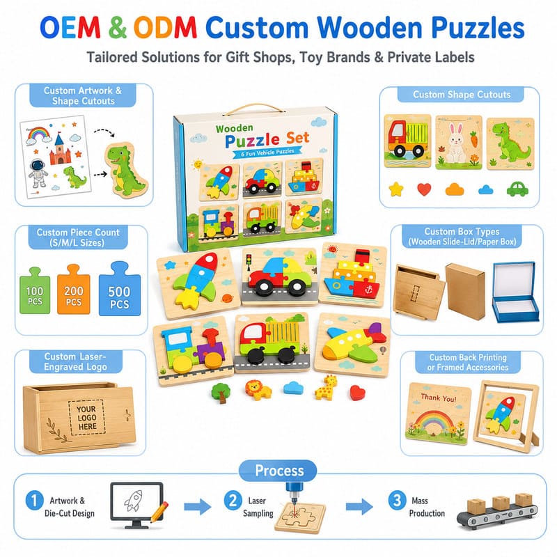 Transportation Wooden Puzzle Set board and material detail