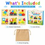 Transportation Wooden Puzzle Set puzzle pieces and layout view