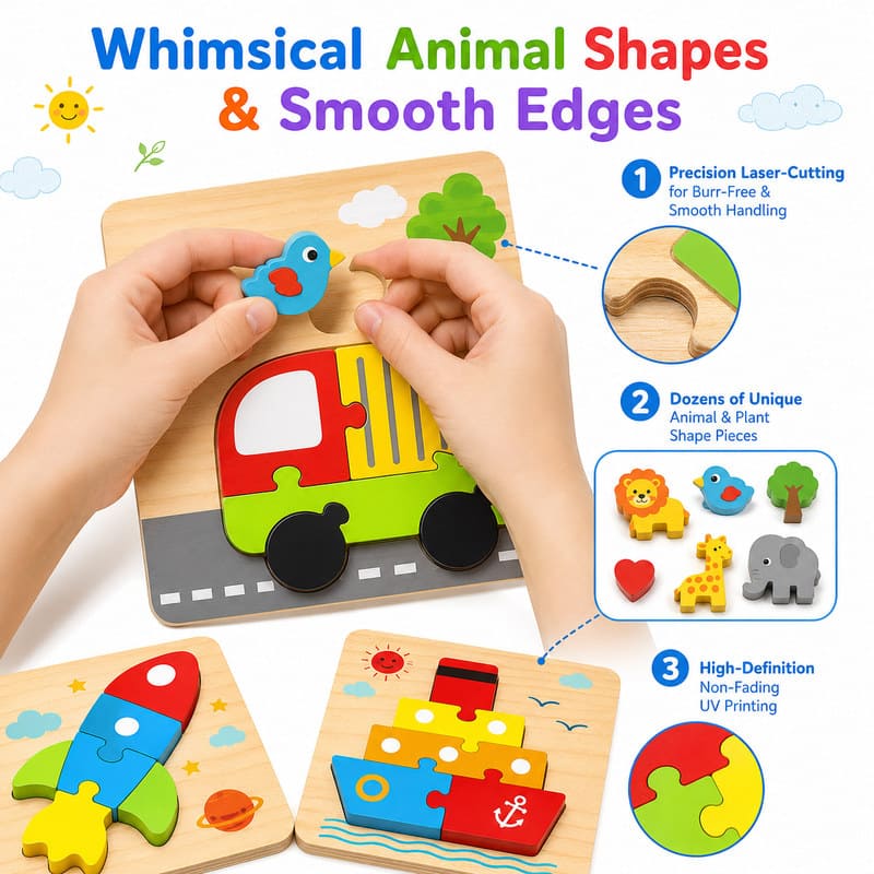 Transportation Wooden Puzzle Set size and dimensions