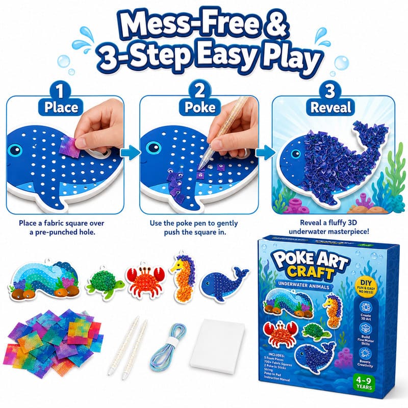 Underwater Animals Poke Art Kit size and dimensions