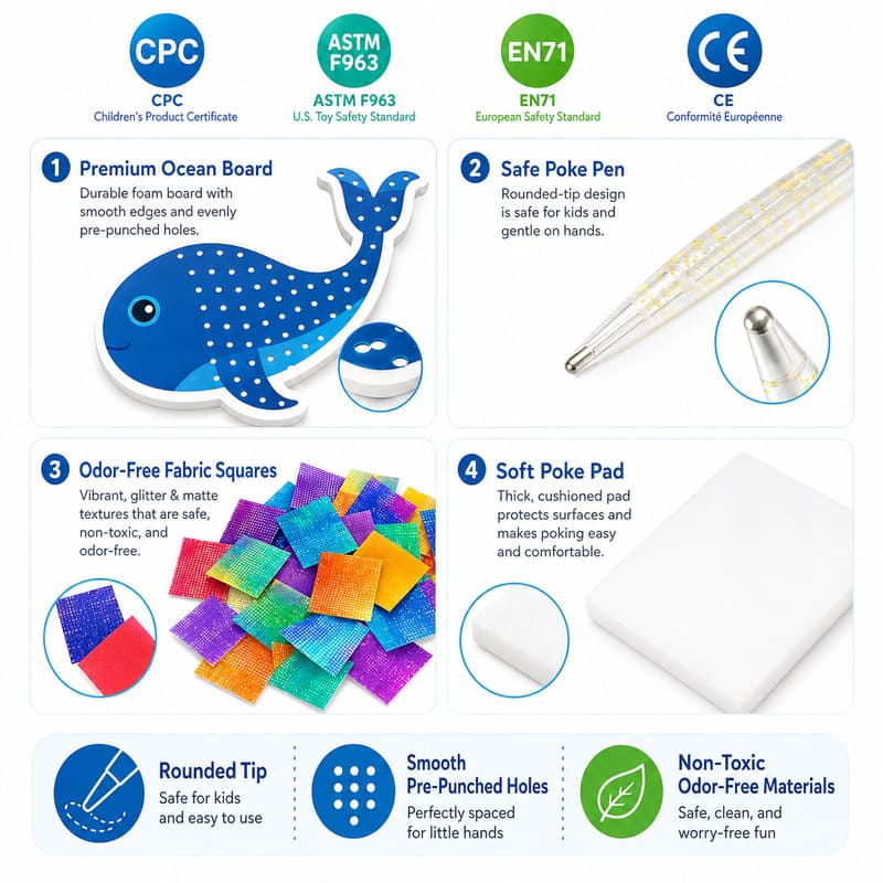 Underwater Animals Poke Art Kit tools and accessories detail