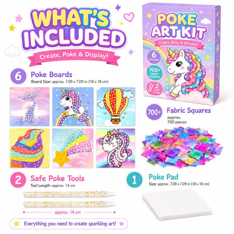 Unicorn Canvas Poke Art Kit kit contents view