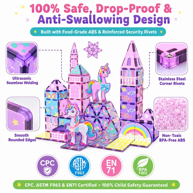 Unicorn Castle Magnetic Tiles Set printing detail