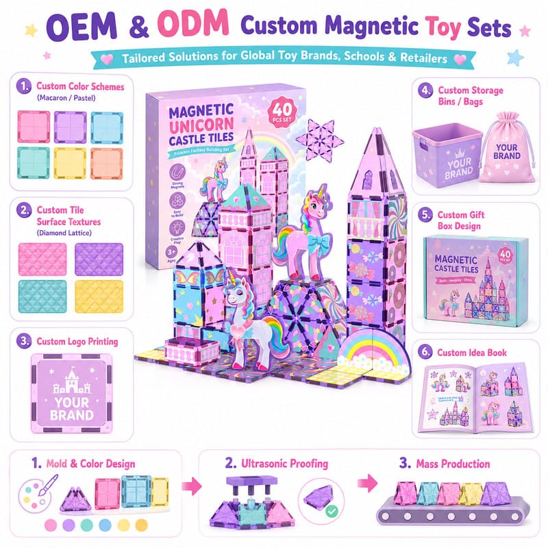 Unicorn Castle Magnetic Tiles Set board and material detail